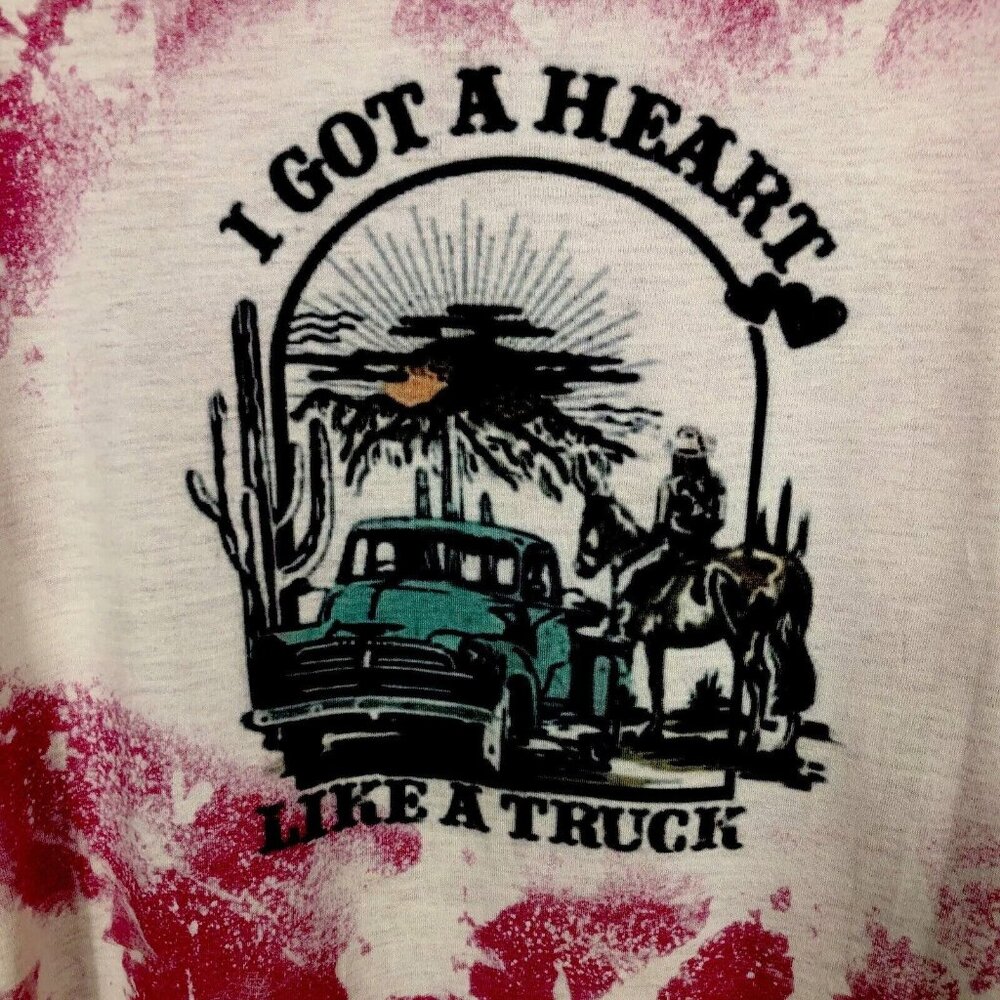 Women's Heart Like A Truck Country Music Bleached Short Sleeve Graphic Tee Shirt - Picture 3 of 8